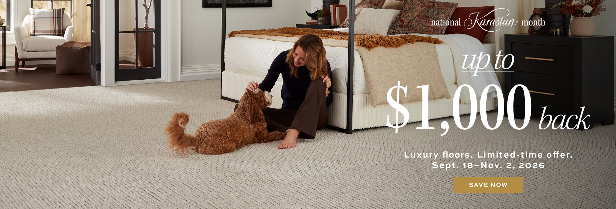 Get up to $1,000 back on select Karastan styles from September 18th to November 2nd - claim your offer today!